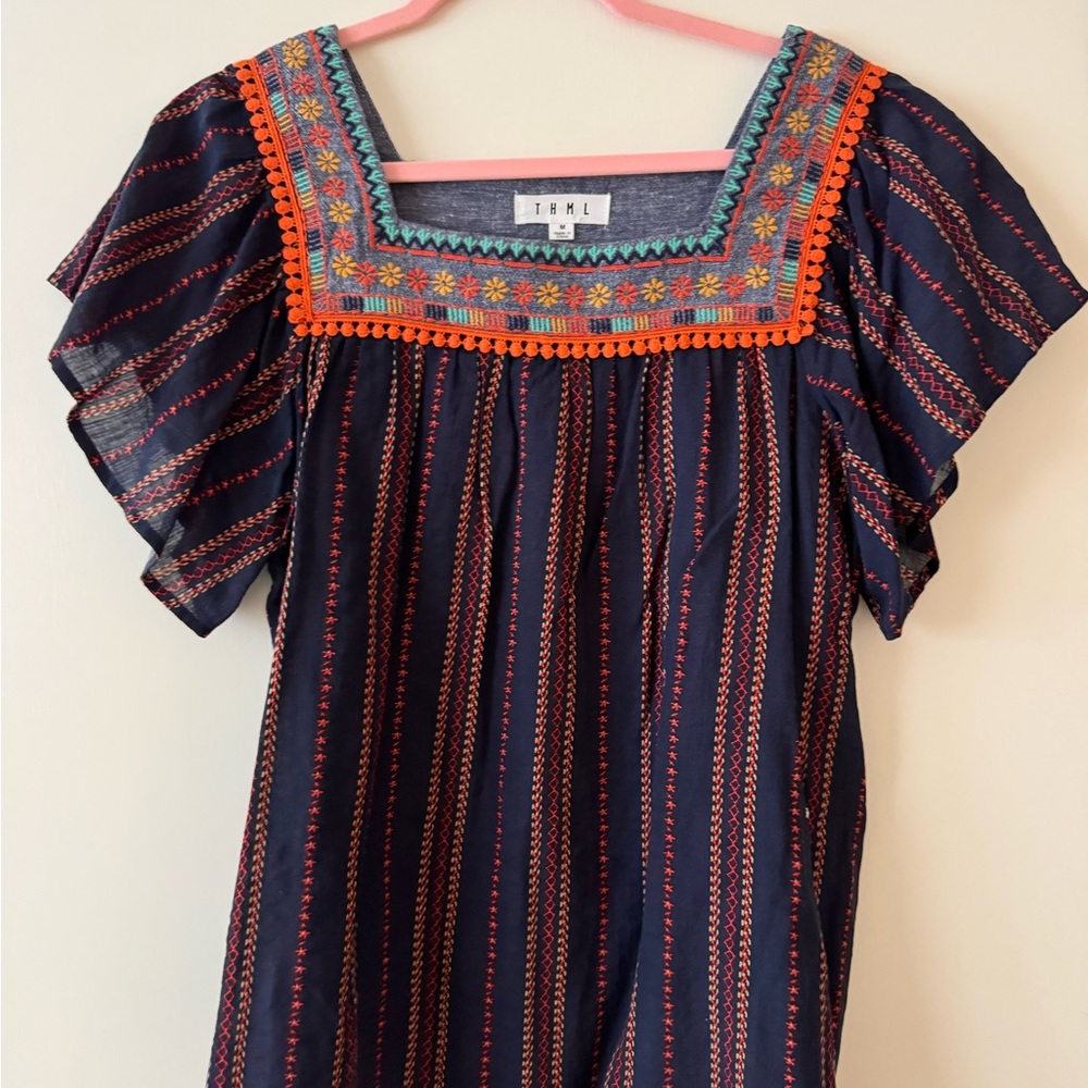 THML Navy Dress with Colorful Embroidery